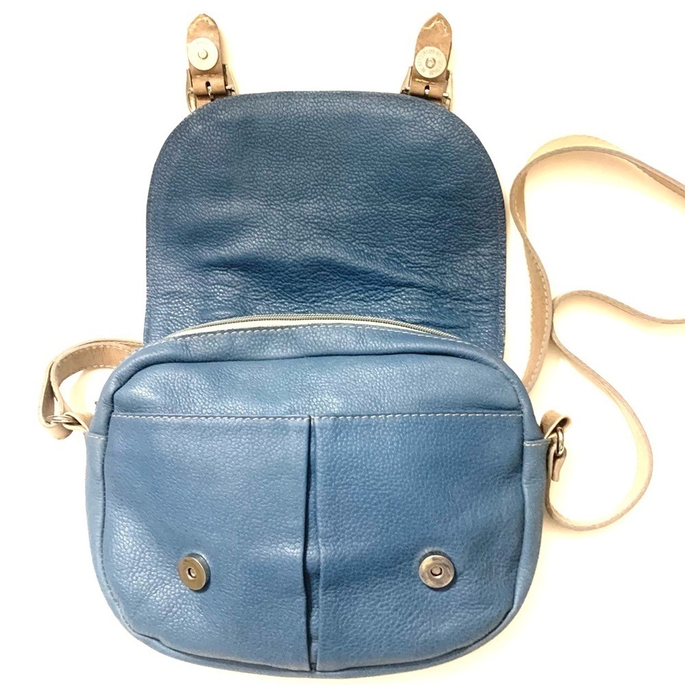 PECARI Blue Leather Crossbody Bag, Double pocket shoulder bag - Picture 3 of 6